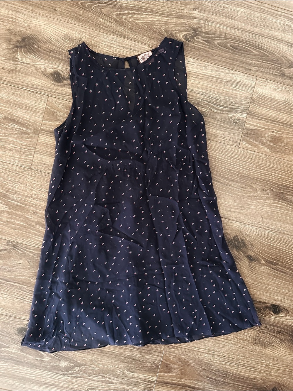 Juicy Couture 100% Silk Navy Sleeveless Patterned Mini Dress